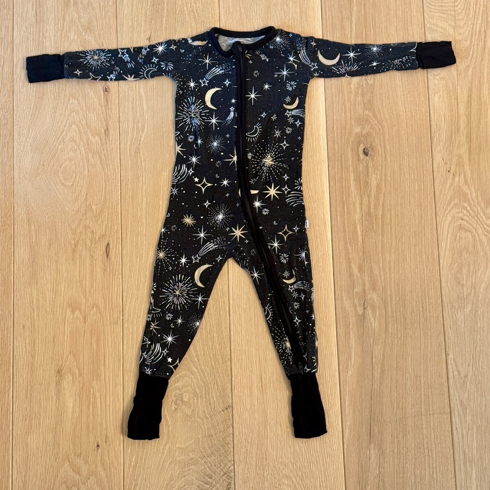 Little Sleepies Celestial Black and Gold Kids Zippie